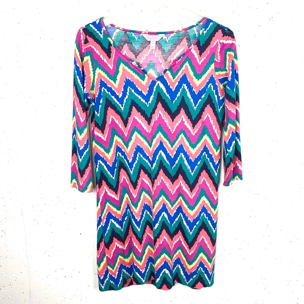 Lilly Pulitzer Womens Gretchen Multicolor Chevron 100% Cotton Dress Size Small